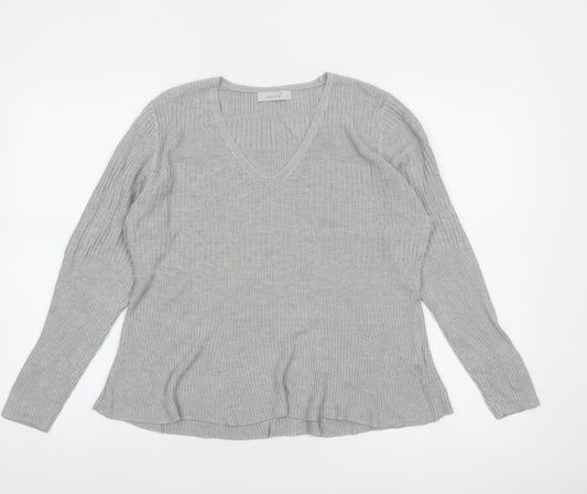 Marks and Spencer Women’s Grey V-Neck Ribbed Knit Jumper Size 16