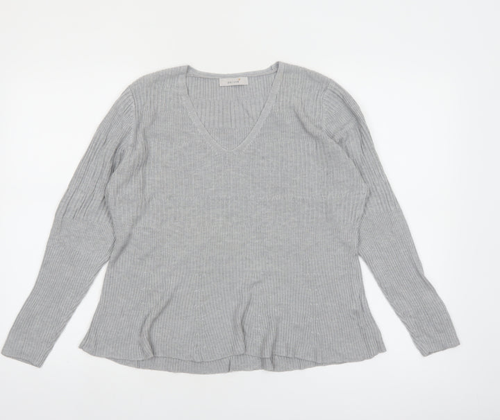 Marks and Spencer Women’s Grey V-Neck Ribbed Knit Jumper Size 16