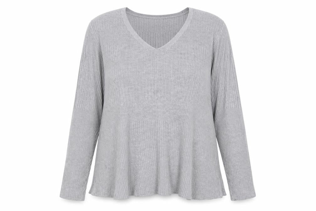 Marks and Spencer Women’s Grey V-Neck Ribbed Knit Jumper Size 16