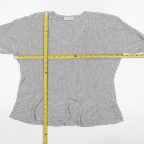 Marks and Spencer Women’s Grey V-Neck Ribbed Knit Jumper Size 16