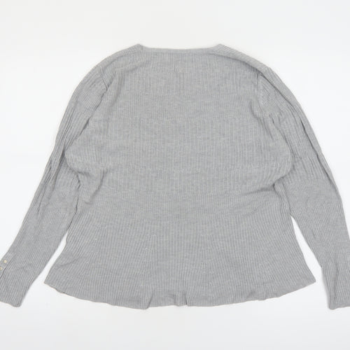 Marks and Spencer Women’s Grey V-Neck Ribbed Knit Jumper Size 16
