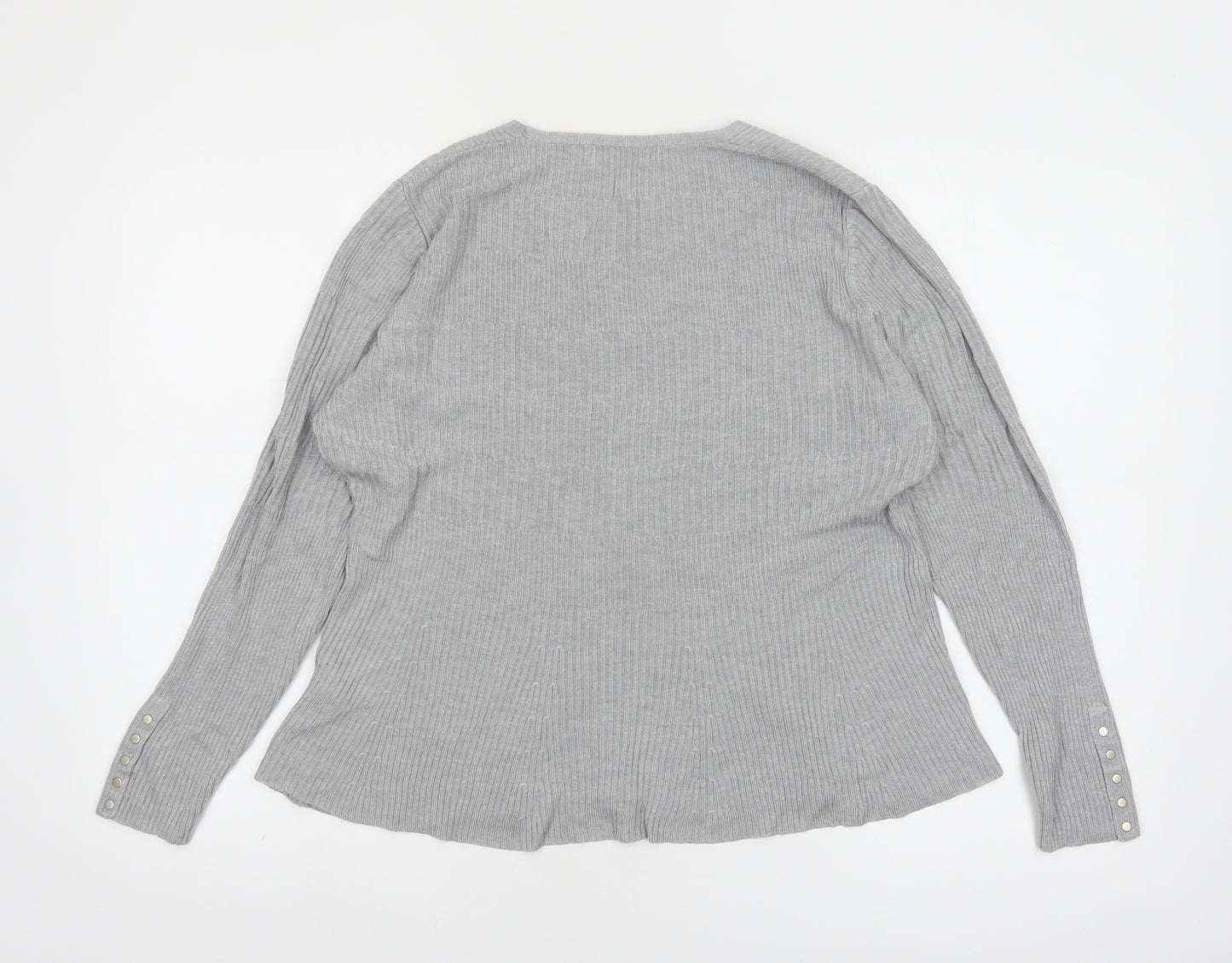 Marks and Spencer Women’s Grey V-Neck Ribbed Knit Jumper Size 16