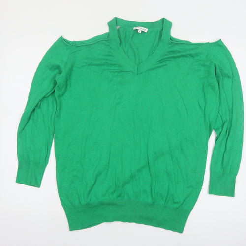 Warehouse Women’s Green V-Neck Cold Shoulder Jumper Size 14