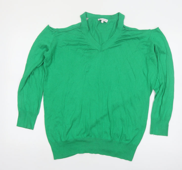 Warehouse Women’s Green V-Neck Cold Shoulder Jumper Size 14
