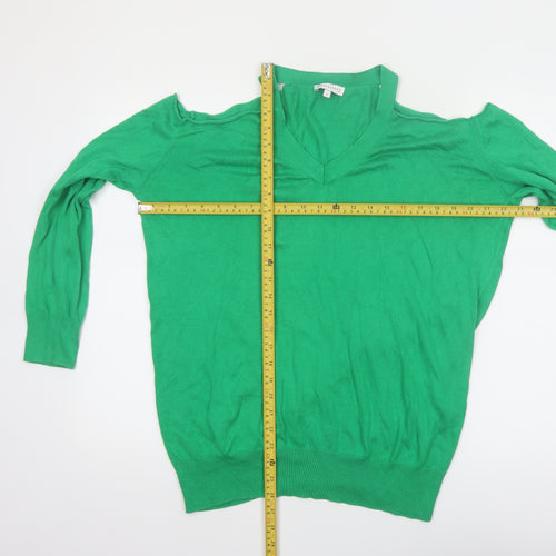 Warehouse Women’s Green V-Neck Cold Shoulder Jumper Size 14