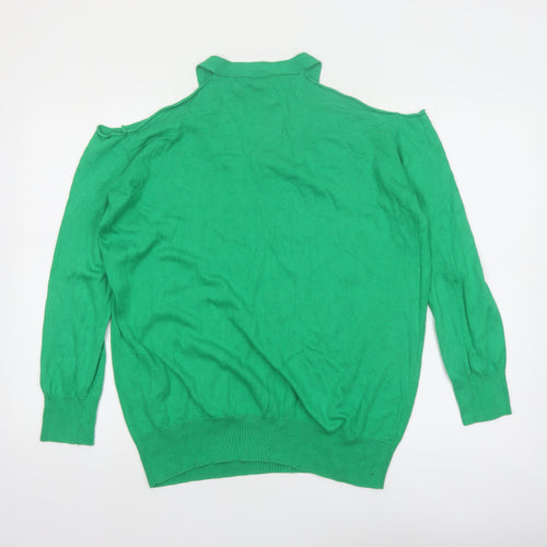 Warehouse Women’s Green V-Neck Cold Shoulder Jumper Size 14