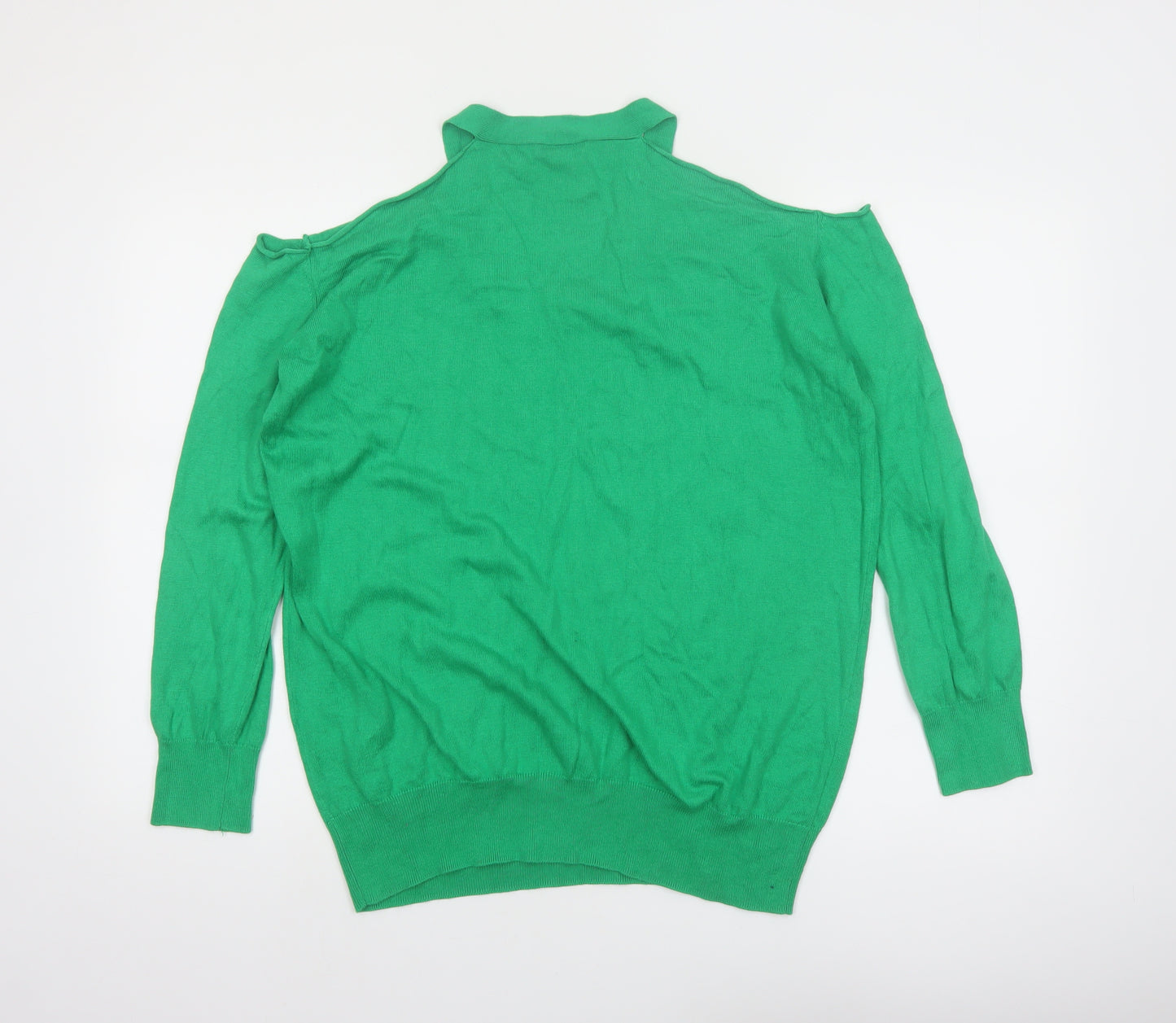 Warehouse Women’s Green V-Neck Cold Shoulder Jumper Size 14