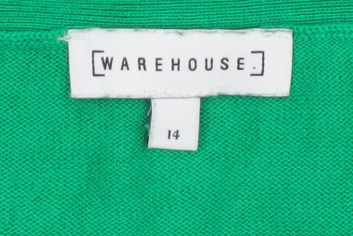 Warehouse Women’s Green V-Neck Cold Shoulder Jumper Size 14