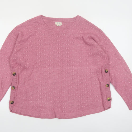 Fat Face Women Pink Long Sleeve Crew Neck Button Jumper UK 18