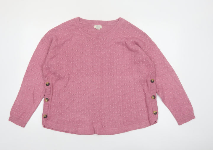 Fat Face Women Pink Long Sleeve Crew Neck Button Jumper UK 18