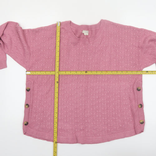 Fat Face Women Pink Long Sleeve Crew Neck Button Jumper UK 18