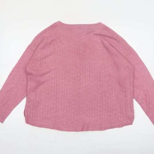 Fat Face Women Pink Long Sleeve Crew Neck Button Jumper UK 18