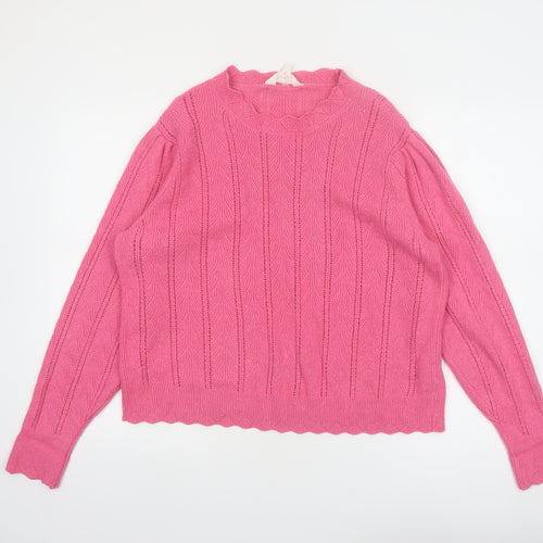 Marks and Spencer Women Pink Size 14 Cable Knit Wool Blend Jumper