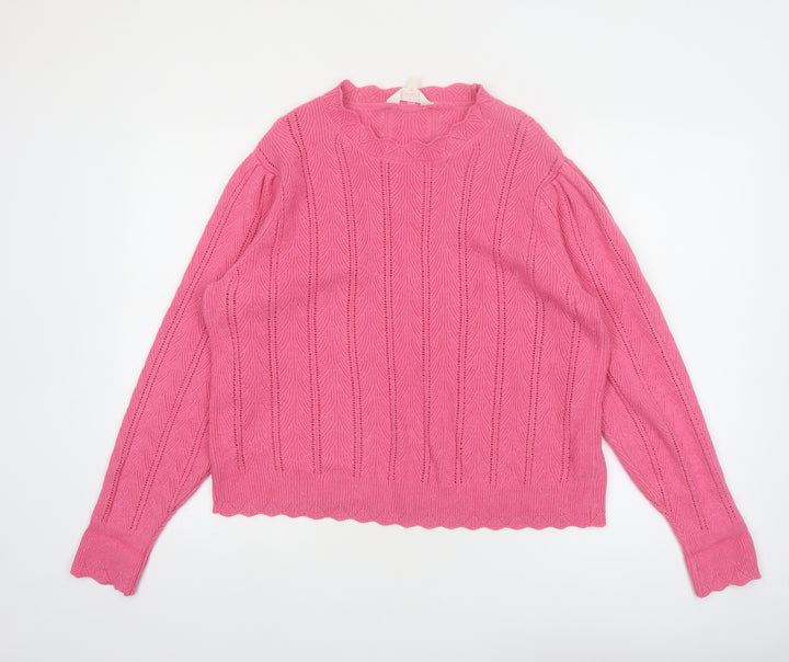 Marks and Spencer Women Pink Size 14 Cable Knit Wool Blend Jumper