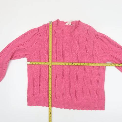 Marks and Spencer Women Pink Size 14 Cable Knit Wool Blend Jumper
