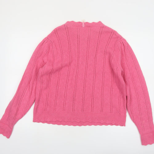 Marks and Spencer Women Pink Size 14 Cable Knit Wool Blend Jumper