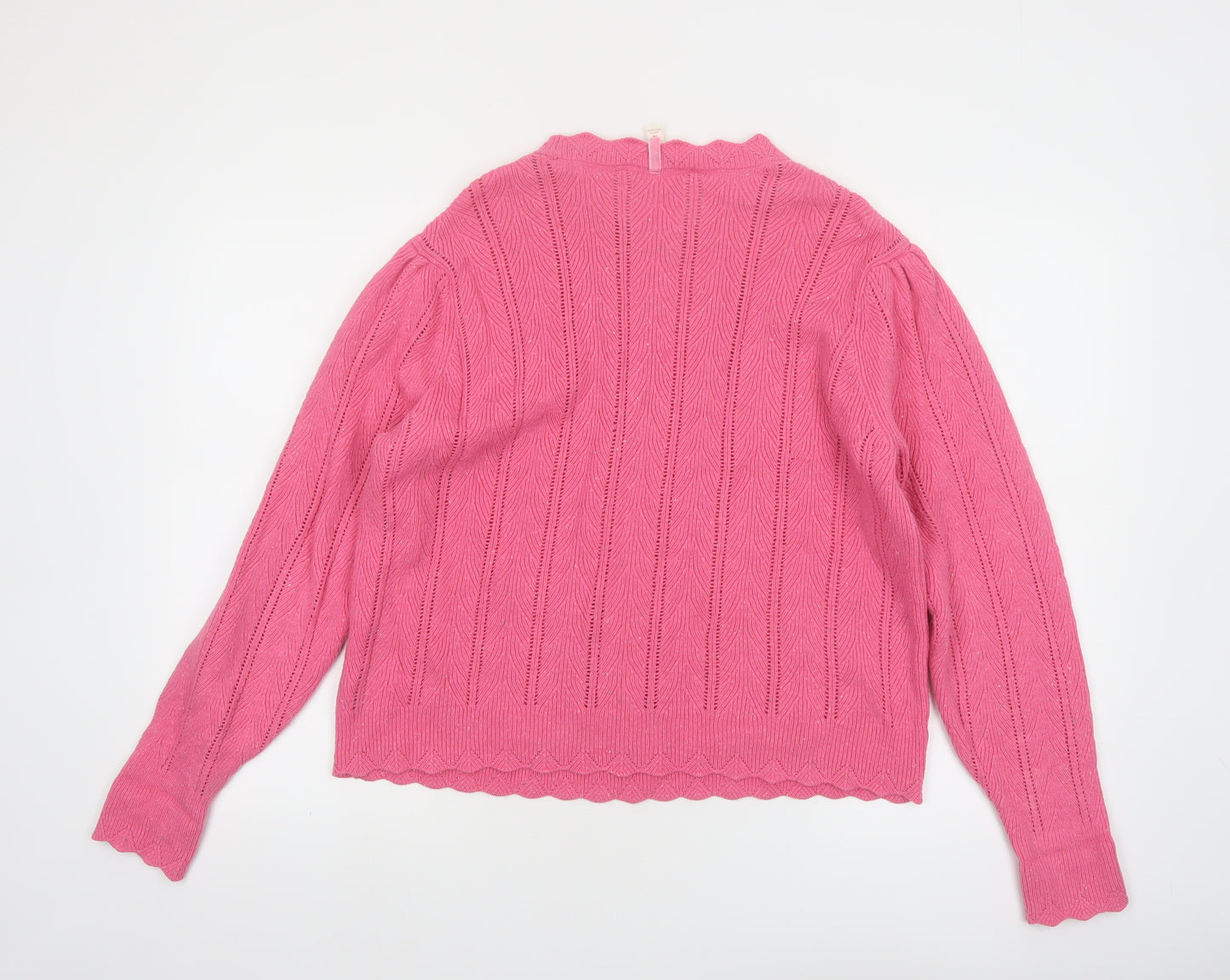 Marks and Spencer Women Pink Size 14 Cable Knit Wool Blend Jumper