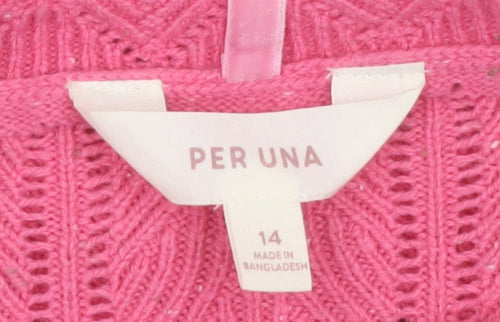 Marks and Spencer Women Pink Size 14 Cable Knit Wool Blend Jumper
