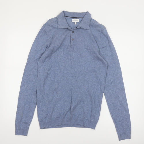 Next Men's Blue Collared Henley Jumper Size S Cotton Knit