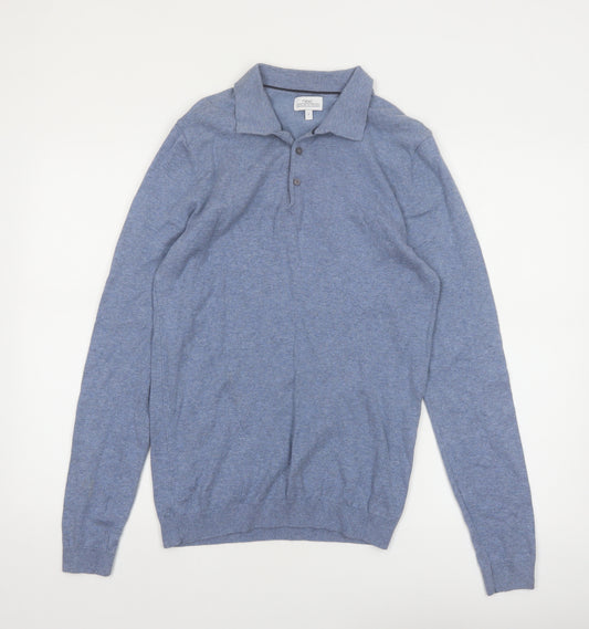 Next Men's Blue Collared Henley Jumper Size S Cotton Knit
