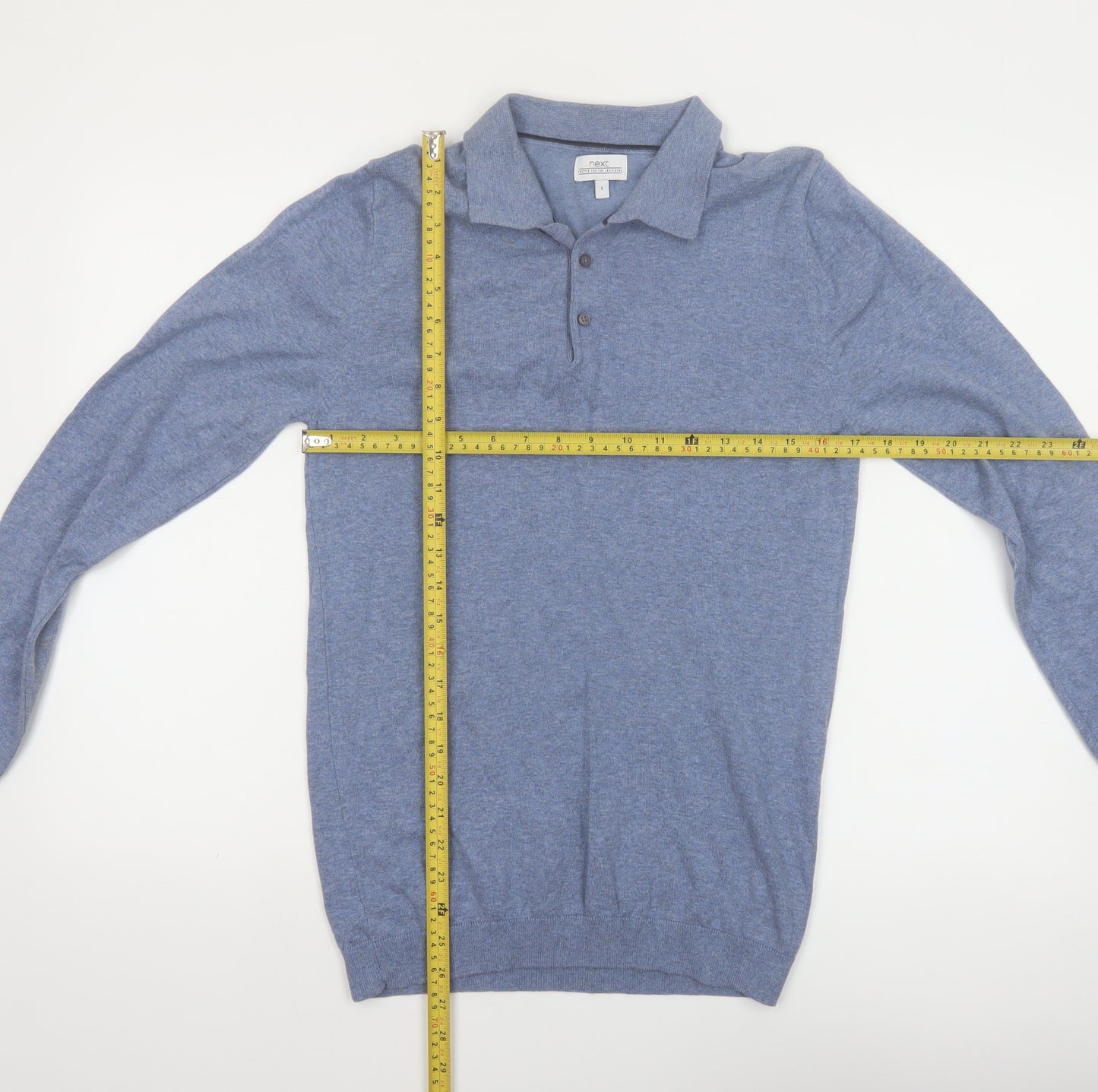 Next Men's Blue Collared Henley Jumper Size S Cotton Knit