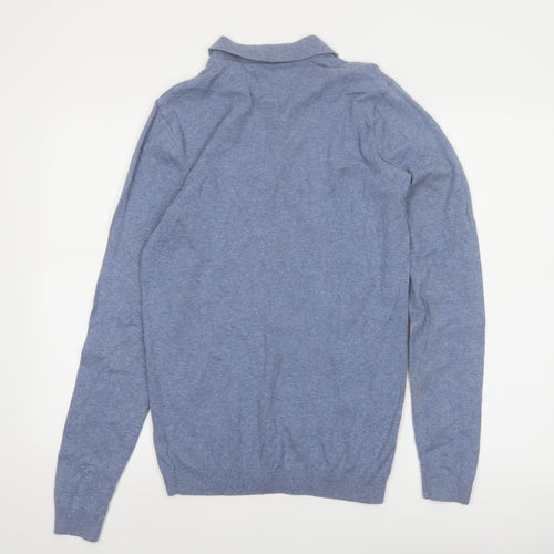 Next Men's Blue Collared Henley Jumper Size S Cotton Knit