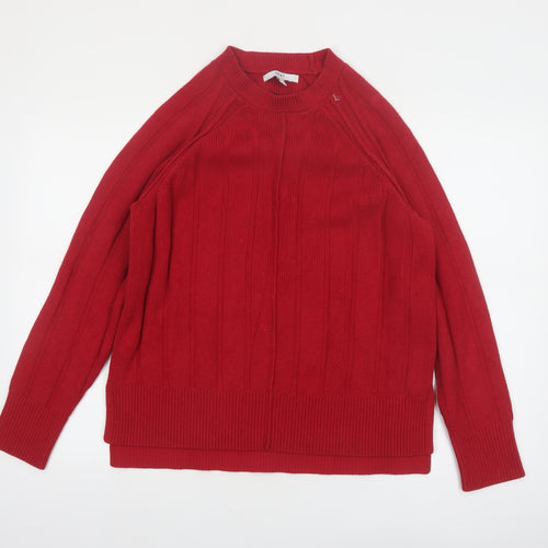 NEXT Womens Red Ribbed Knit Crew Neck Long Sleeve Pullover Jumper Size 14