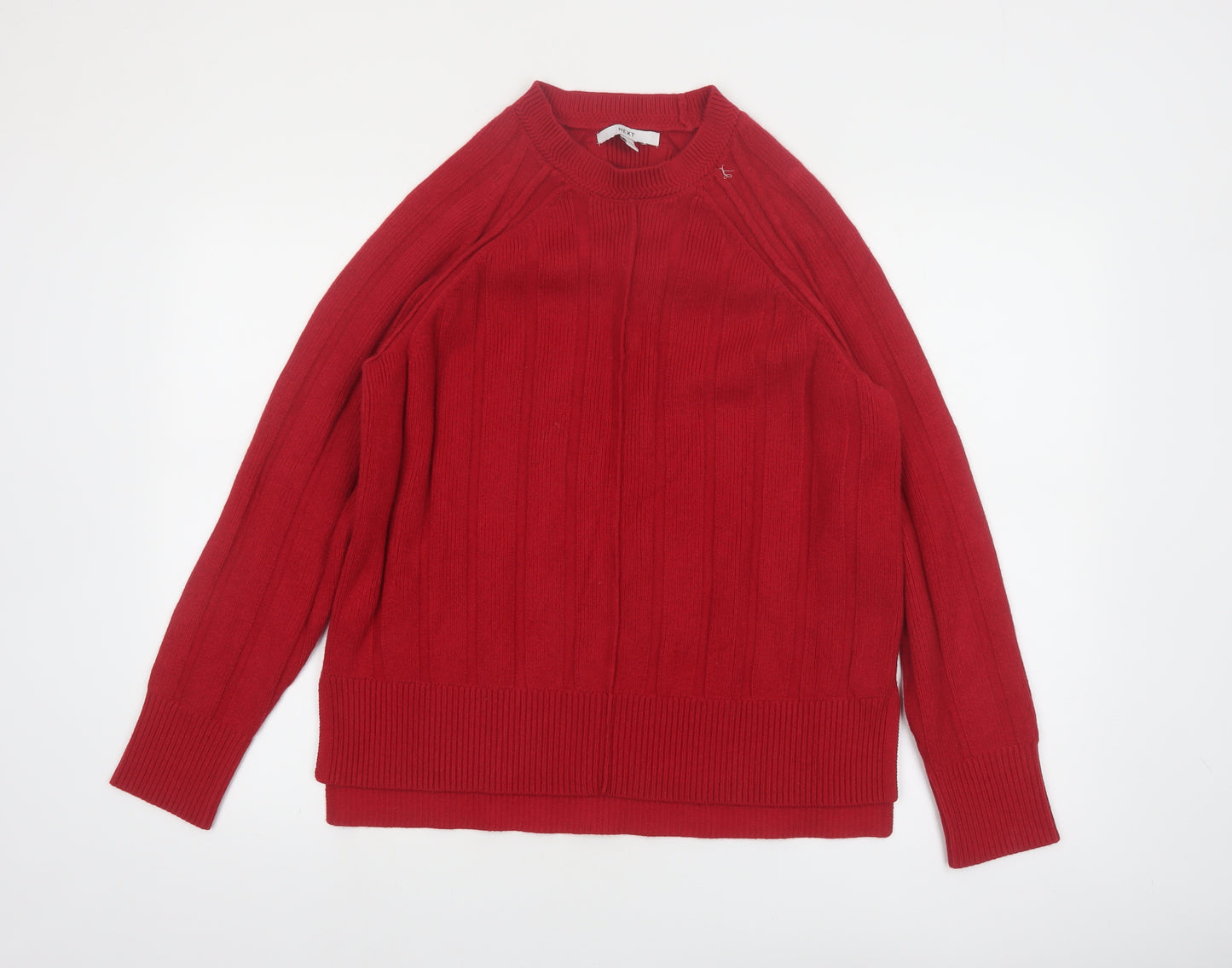 NEXT Womens Red Ribbed Knit Crew Neck Long Sleeve Pullover Jumper Size 14