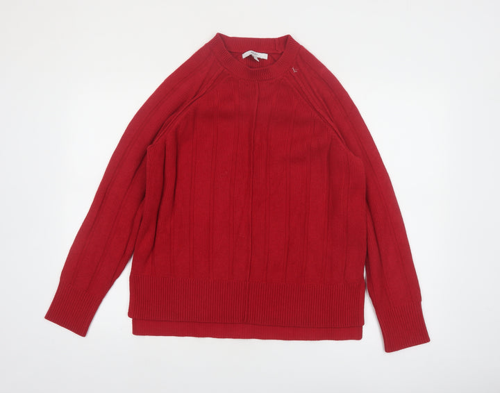 NEXT Womens Red Ribbed Knit Crew Neck Long Sleeve Pullover Jumper Size 14