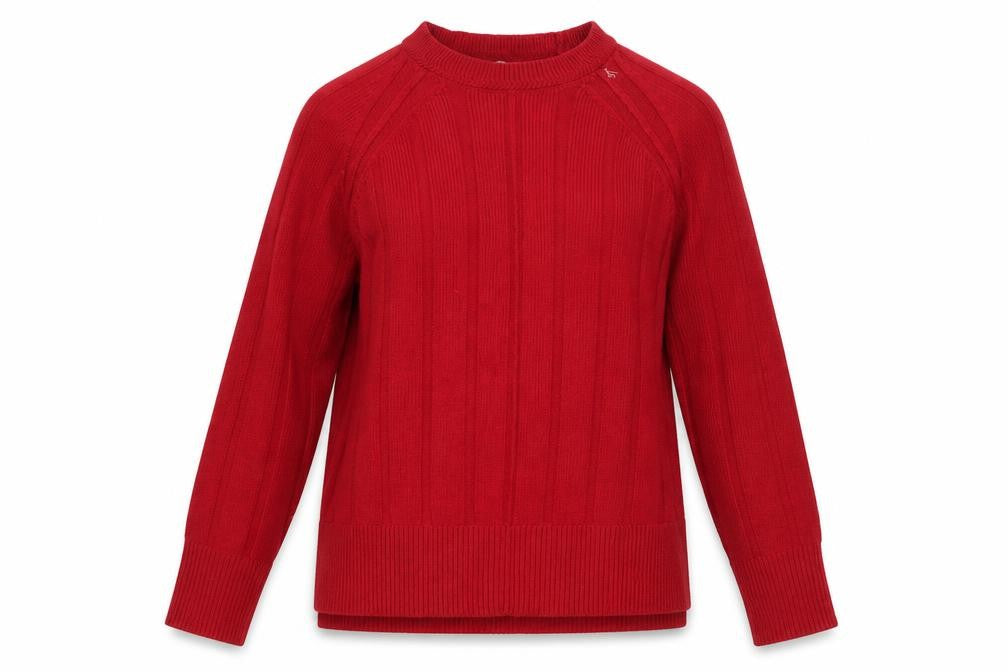 Front view of Next women’s red ribbed knit crew neck long sleeve jumper, size UK 14