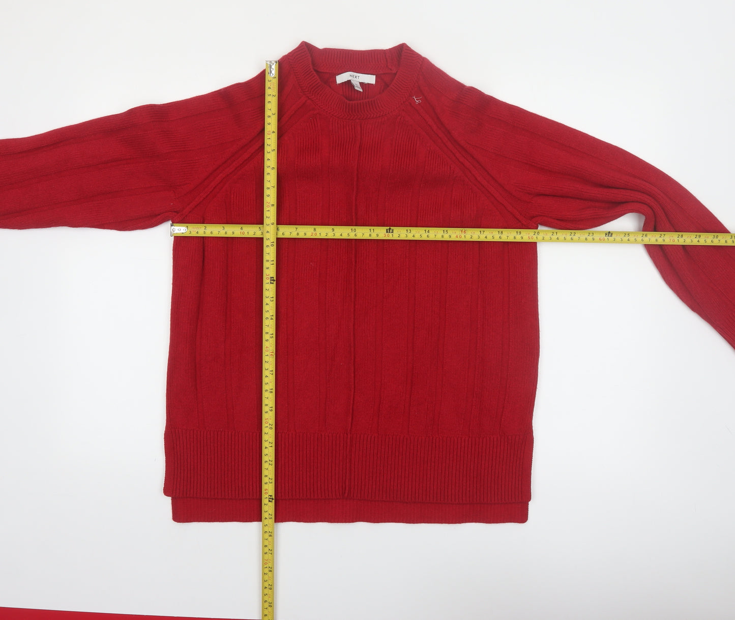 NEXT Womens Red Ribbed Knit Crew Neck Long Sleeve Pullover Jumper Size 14