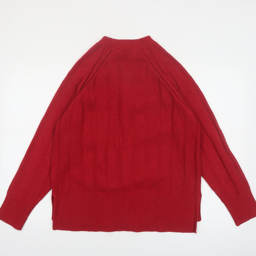 NEXT Womens Red Ribbed Knit Crew Neck Long Sleeve Pullover Jumper Size 14