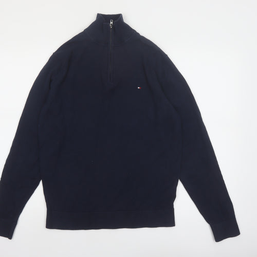 Tommy Hilfiger Mens Blue Cotton Half Zip Jumper Size M