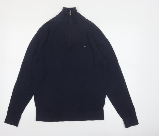 Tommy Hilfiger Mens Blue Cotton Half Zip Jumper Size M