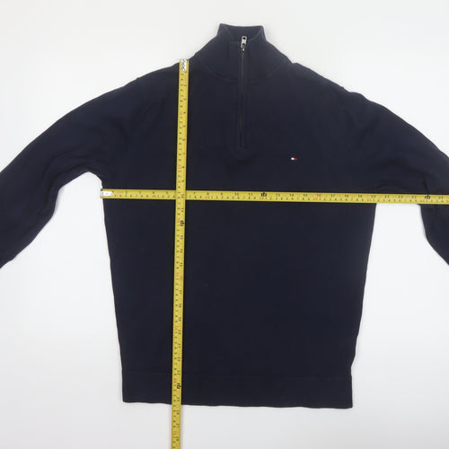 Tommy Hilfiger Mens Blue Cotton Half Zip Jumper Size M