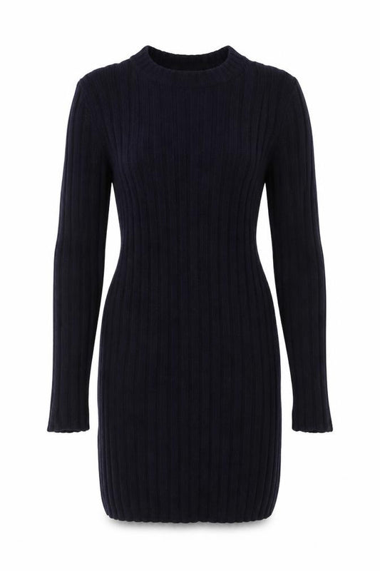 Front view of Joseph women’s blue wool ribbed tunic jumper, size M