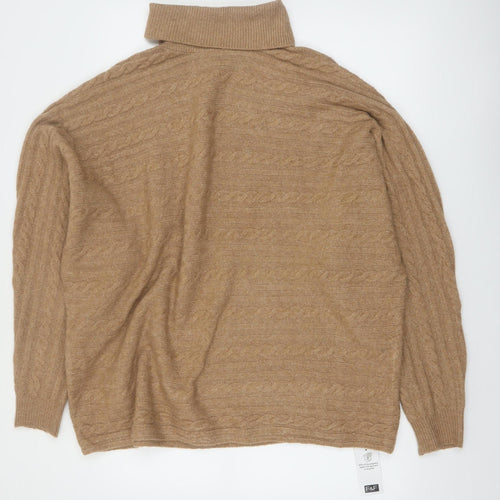 F&F Womens Beige Cable-Knit Roll Neck Jumper XL