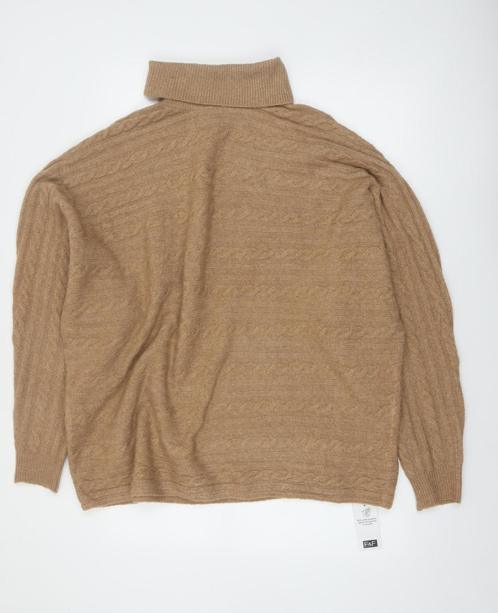 F&F Womens Beige Cable-Knit Roll Neck Jumper XL