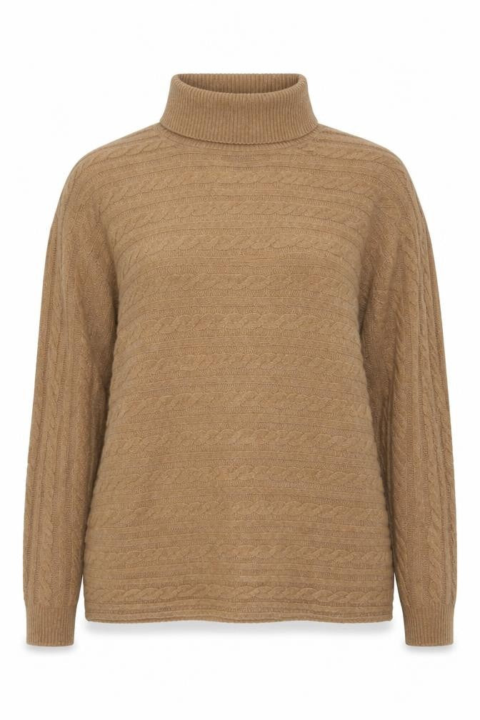 F&F Womens Beige Cable-Knit Roll Neck Jumper XL