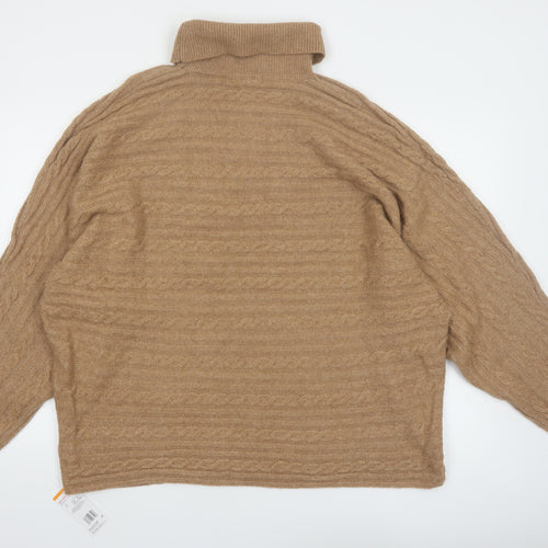 F&F Womens Beige Cable-Knit Roll Neck Jumper XL