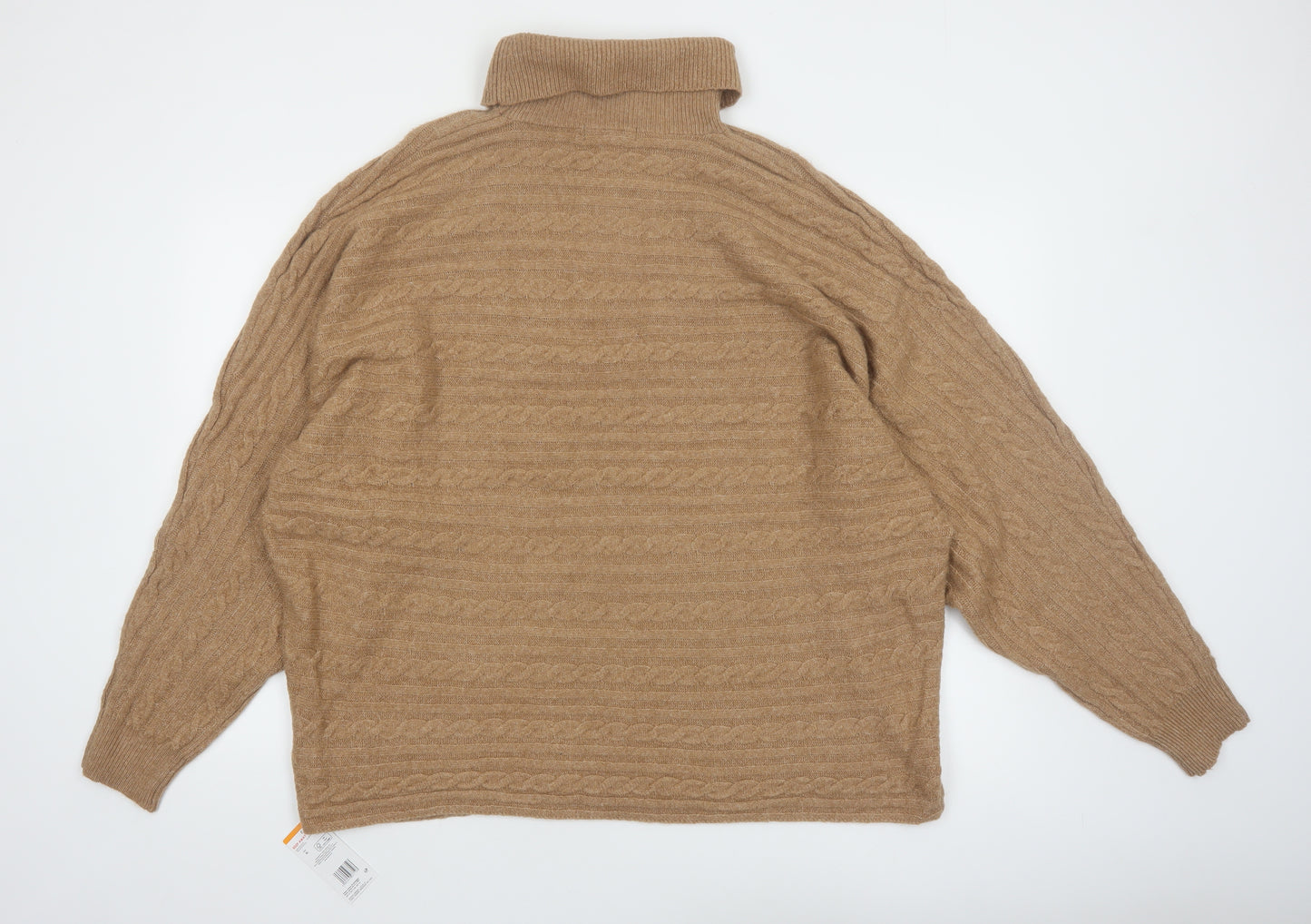 F&F Womens Beige Cable-Knit Roll Neck Jumper XL