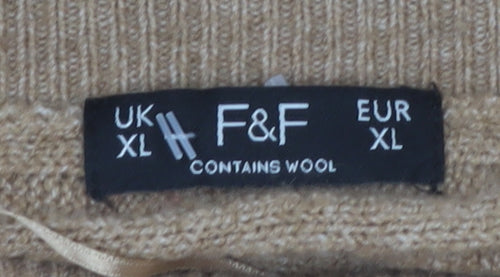 F&F Womens Beige Cable-Knit Roll Neck Jumper XL