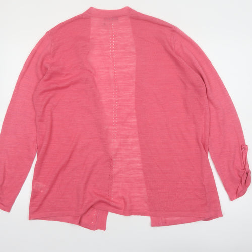 M&Co Women’s Pink Open Knit Linen Blend Cardigan Size 16