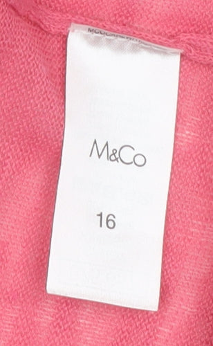 M&Co Women’s Pink Open Knit Linen Blend Cardigan Size 16
