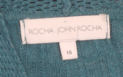 Rocha John Rocha Women Teal Cardigan Size 18 Cotton Blend Knitwear