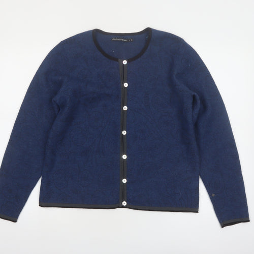 Gudrun Sjödén Women Blue Wool Cardigan M Round Neck Button Knit