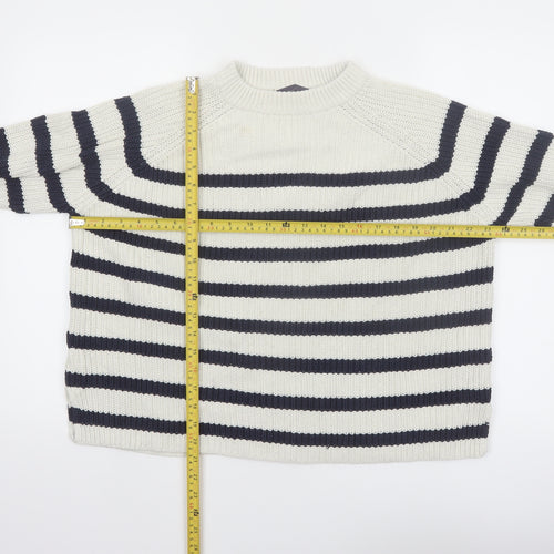Marks and Spencer Women’s White Navy Striped Mock Neck Cotton Jumper M