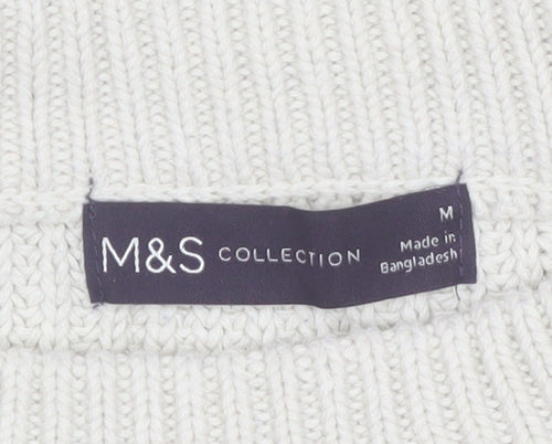 Marks and Spencer Women’s White Navy Striped Mock Neck Cotton Jumper M