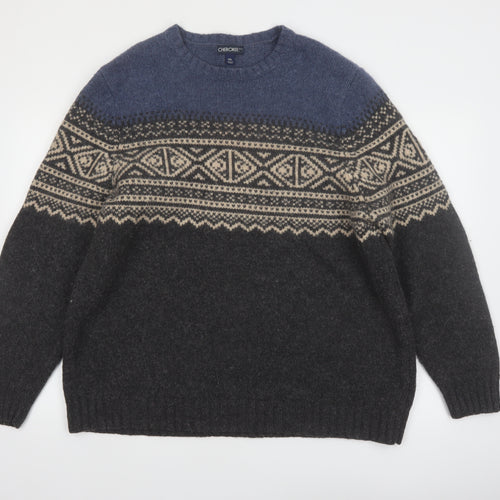 Cherokee Mens Blue Fair Isle Wool Pullover Jumper 2XL