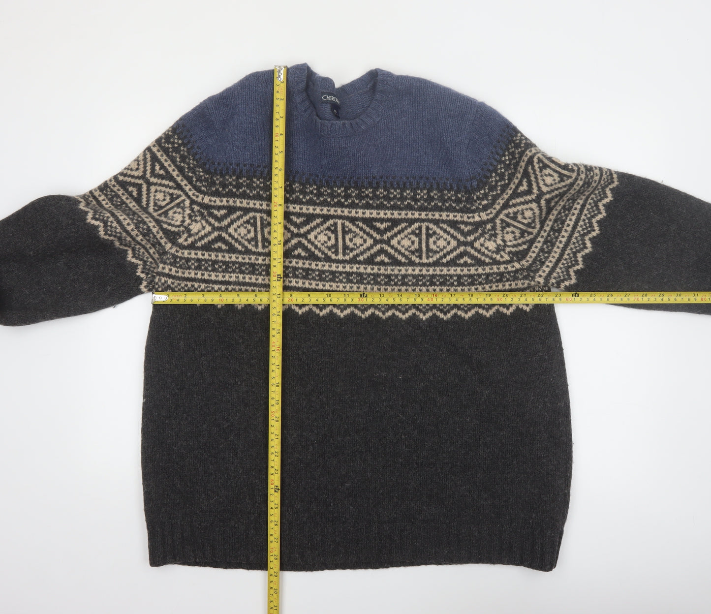 Cherokee Mens Blue Fair Isle Wool Pullover Jumper 2XL